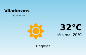 AEMET: El temps per a Viladecans – 30 de Agost de 2026